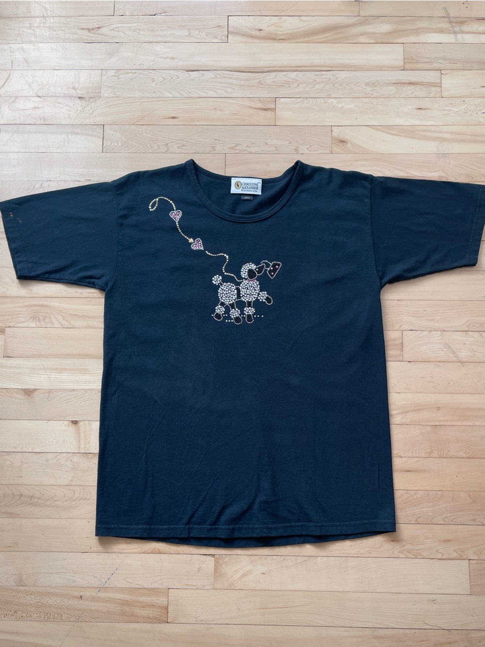 Christine Alexander Black Short-Sleeve Tee with Rhinestone Poodle